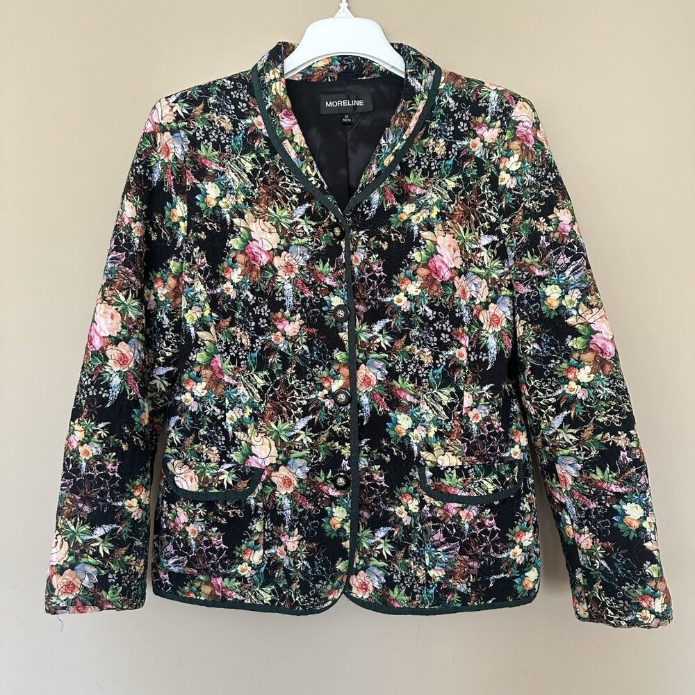 Vintage Quilted Floral Jacket Women M Lined Pockets Moreline Cottagecore Botanic